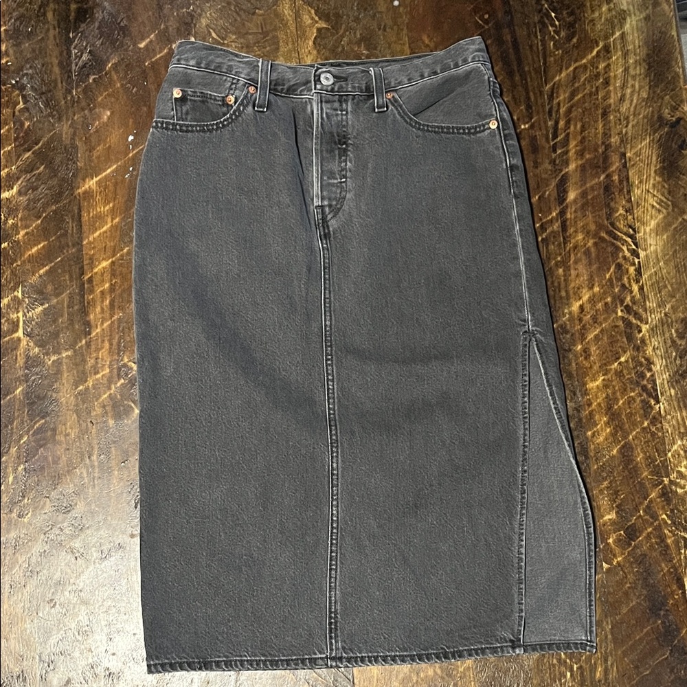 Levi's Black Midi Denim Skirt with Side Slit